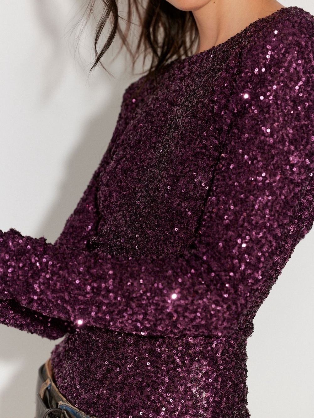 1519. FREE PEOPLE Leading the Way Long Sleeve in Italian Plum Sz L NWT $98